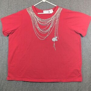 Vintage Delta Burke Red T-Shirt 100% Cotton Glitter Sparkle Size 3X